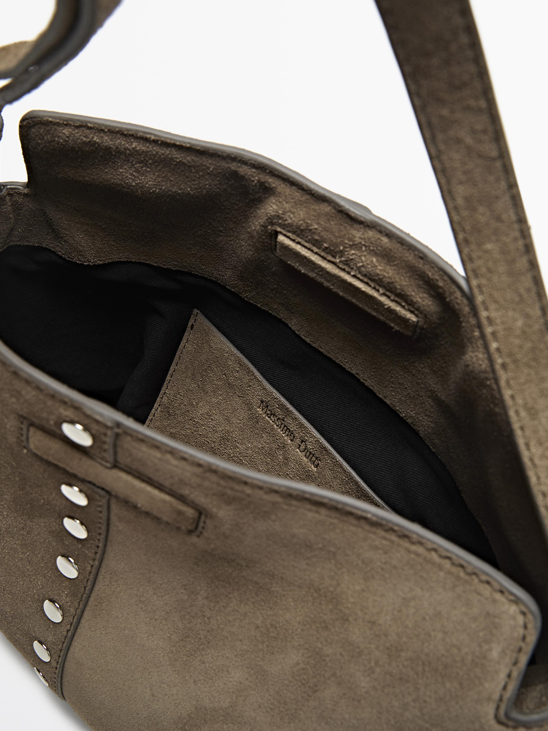 Split leather bag with stud details